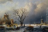 Figures Canvas Paintings - A Winter Landscape with Figures near a Castle